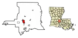 Location of Opelousas in St. Landry Parish, Louisiana.