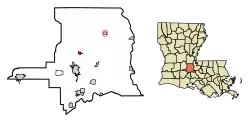 Location of Washington in St. Landry Parish, Louisiana.
