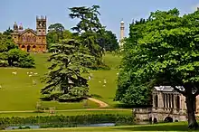 Image 8Hawkwell Field with Gothic temple, Cobham monument and Palladian bridge at Stowe House (from History of gardening)