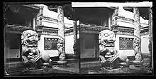 A stereogram of the left foo dog which protected the temple's great hall, c. 1870