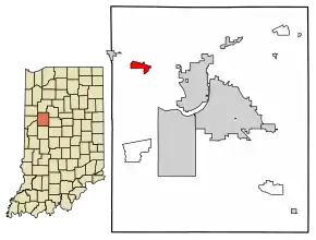 Location of Montmorenci in Tippecanoe County, Indiana.