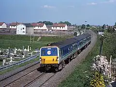 An NIR 80-class DEMU approaching Lurgan in 2001