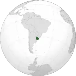 Location of Uruguay (dark green)in South America