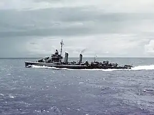 USS Edwards (DD-619) underway in the Caribbean Sea during her shakedown period, c. November 1942.
