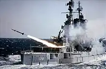 Early Model Terrier launched from test vessel USS Mississippi