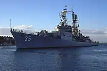 USS Mitscher (DDG-35) entering Guantanamo Bay Naval Base in January 1975