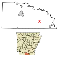Location of Strong in Union County, Arkansas.