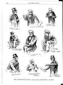 nine drawings of elderly bearded man gesticulating or sitting