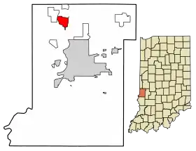 Location of Tecumseh in Vigo County, Indiana.