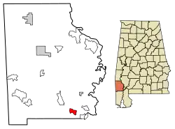 Location of Fairford in Washington County, Alabama.