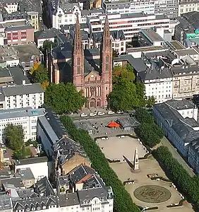 Aerial view of St. Bonifatius Church on the Luisenplatz in Wiesbaden