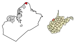 Location of Williamstown in Wood County, West Virginia.