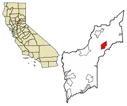 Location of Dobbins in Yuba County, California.