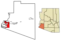 Location of Yuma in Yuma County, Arizona