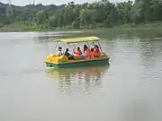 People are boating in the Yunmeng Fangzhou Water Park.