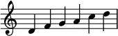 {
\override Score.TimeSignature #'stencil = ##f
\relative c' {
\clef treble \key c \major \time 6/4
d f g a c d
} }