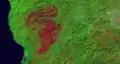 Biscuit Fire, 23 September 2002, Landsat 5 TM, false color, infrared, bands 642, satellite image.